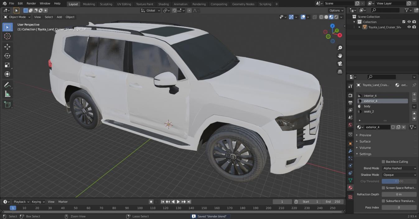 3D Toyota Land Cruiser Silver Light Off