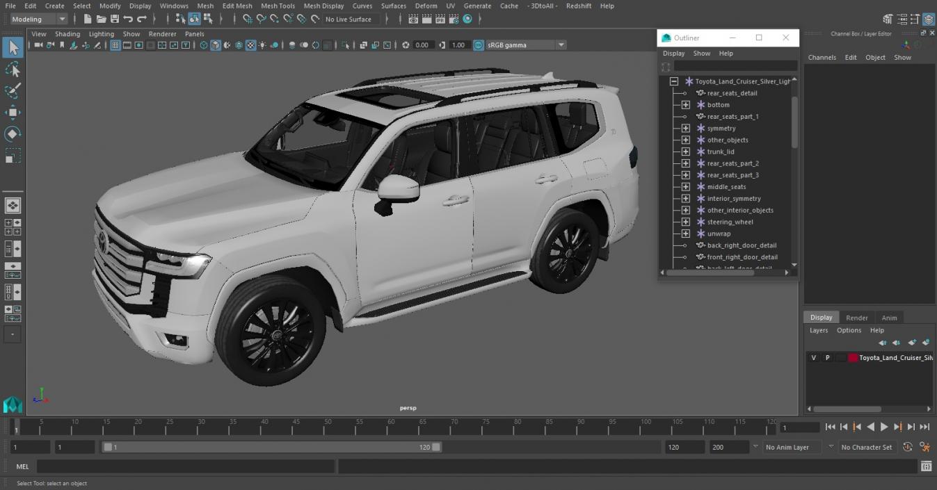 3D Toyota Land Cruiser Silver Light Off