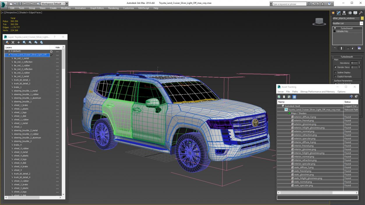 3D Toyota Land Cruiser Silver Light Off