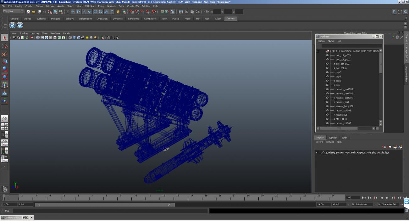 3D MK 141 Launching System RGM With Harpoon Anti Ship Missile model