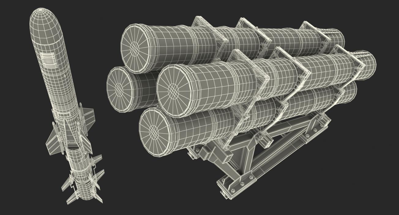 3D MK 141 Launching System RGM With Harpoon Anti Ship Missile model