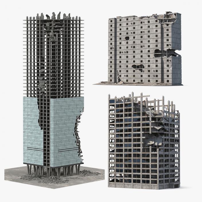 3D Destroyed Building Constructions Collection model