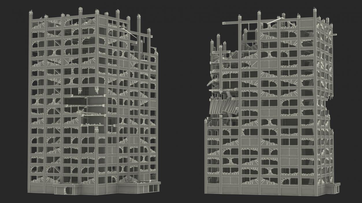 3D Destroyed Building Constructions Collection model