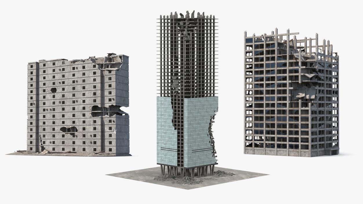 3D Destroyed Building Constructions Collection model