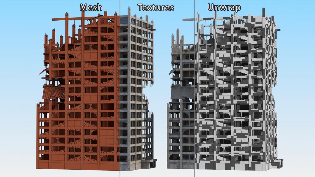 3D Destroyed Building Constructions Collection model