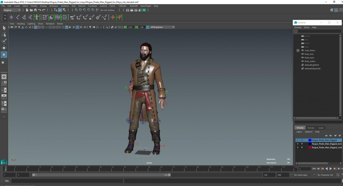 Rogue Pirate Man Rigged for Maya 3D