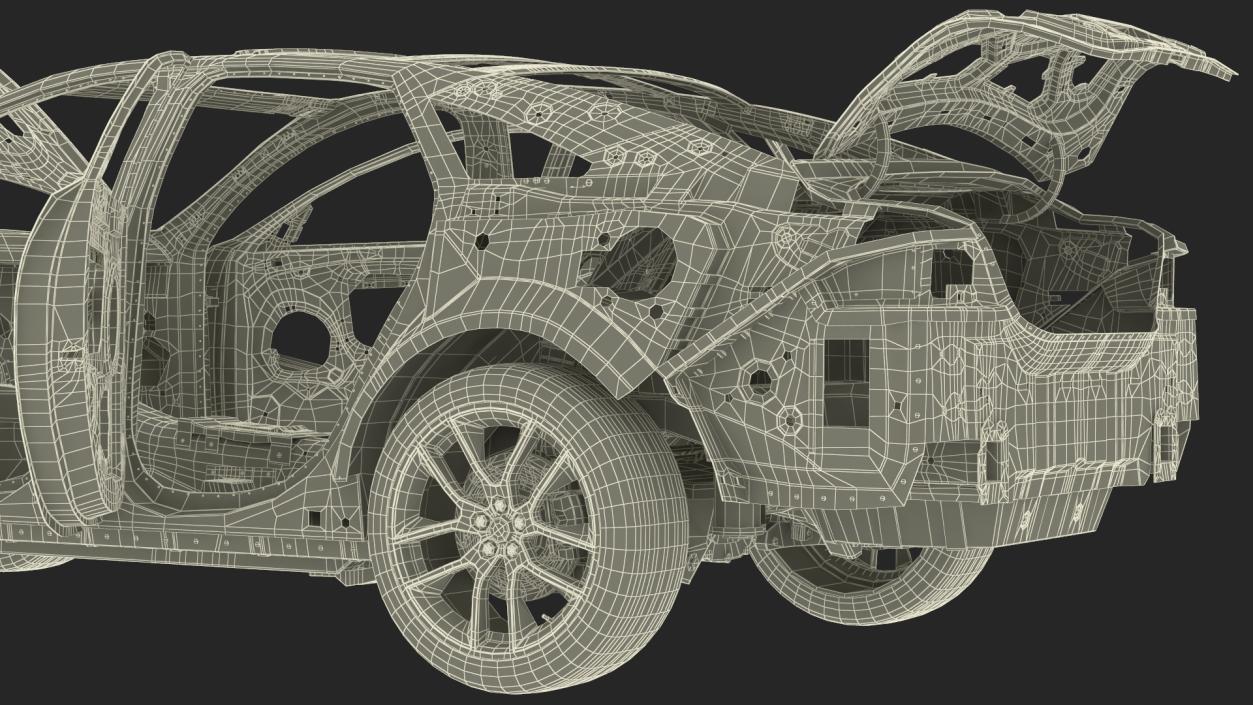 3D model Car Frame and Chassis with Wheels Rigged