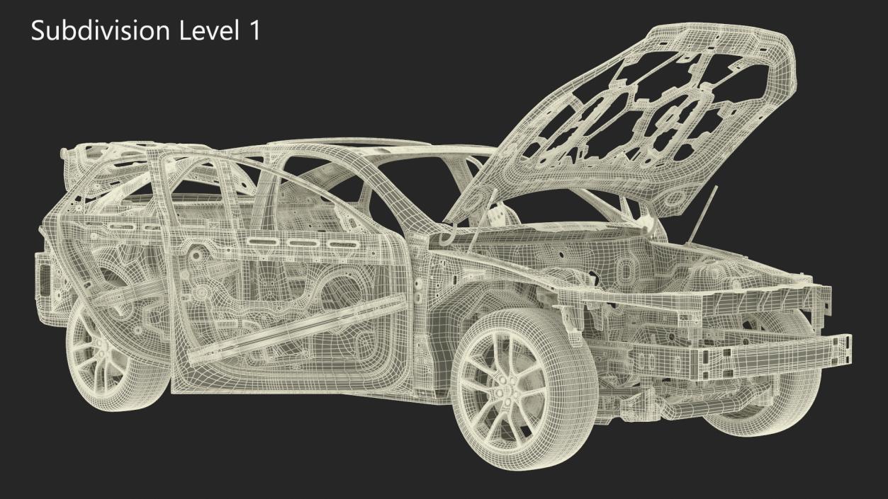 3D model Car Frame and Chassis with Wheels Rigged