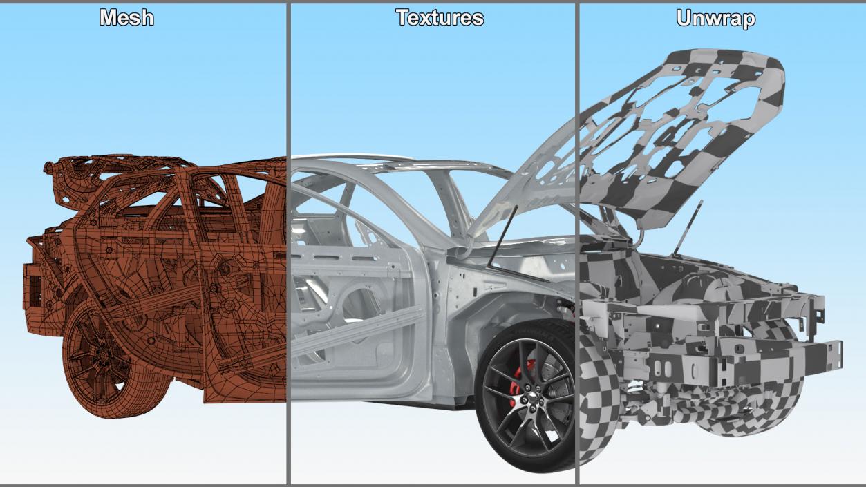 3D model Car Frame and Chassis with Wheels Rigged