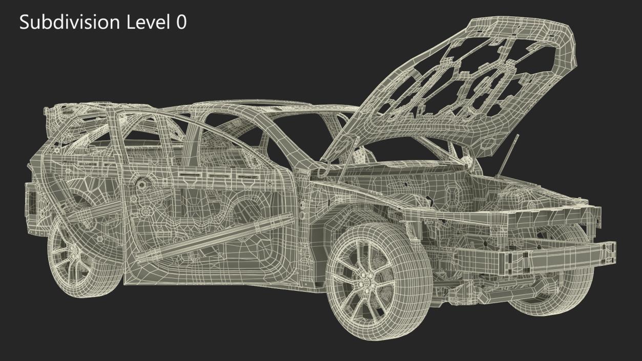 3D model Car Frame and Chassis with Wheels Rigged