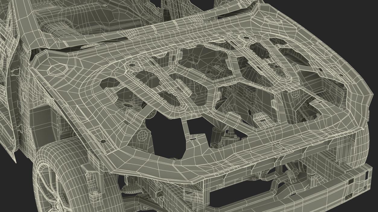3D model Car Frame and Chassis with Wheels Rigged