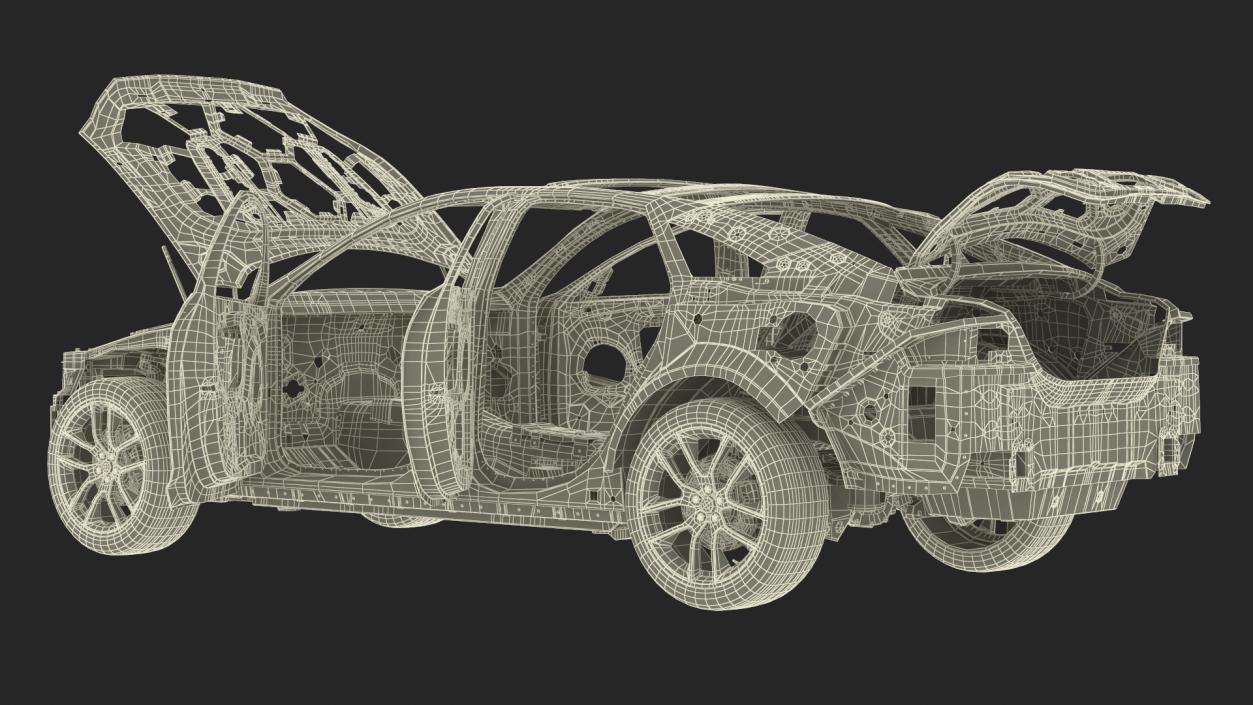 3D model Car Frame and Chassis with Wheels Rigged