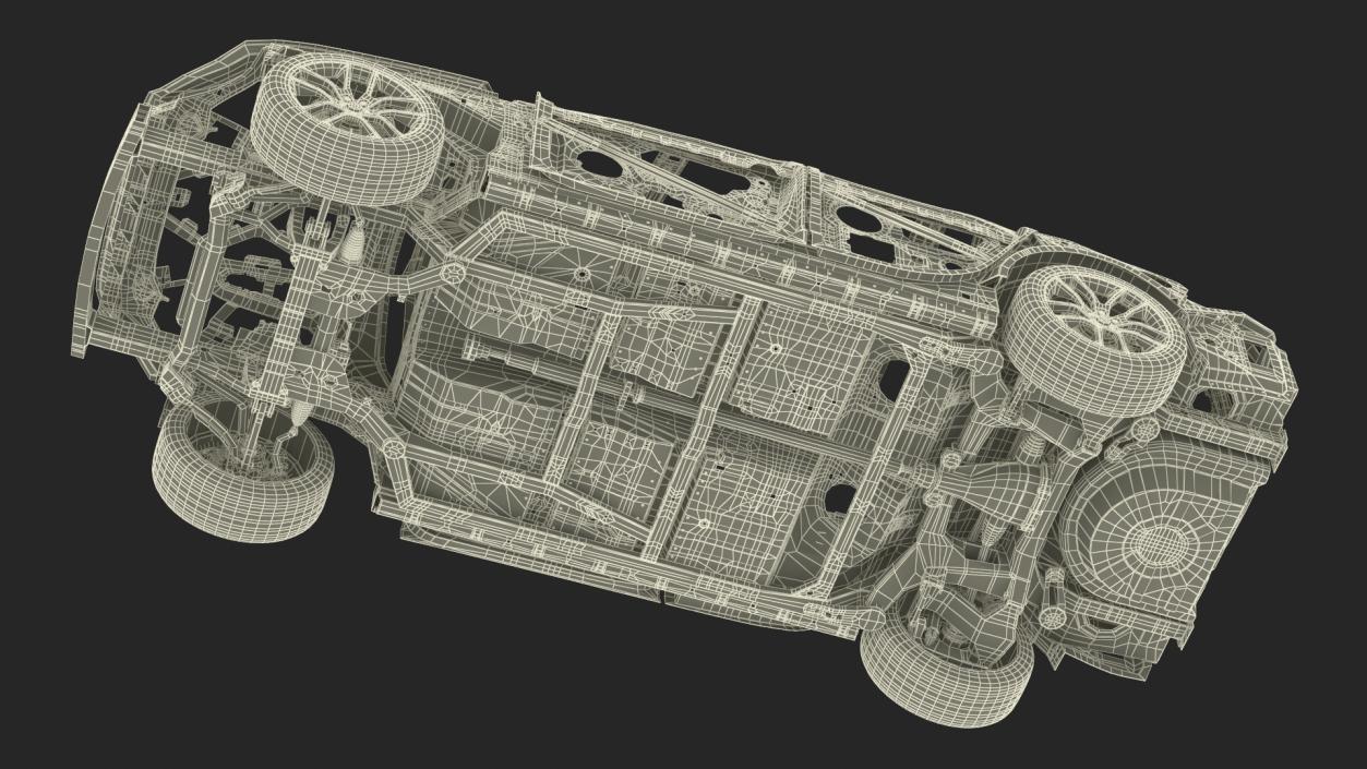 3D model Car Frame and Chassis with Wheels Rigged