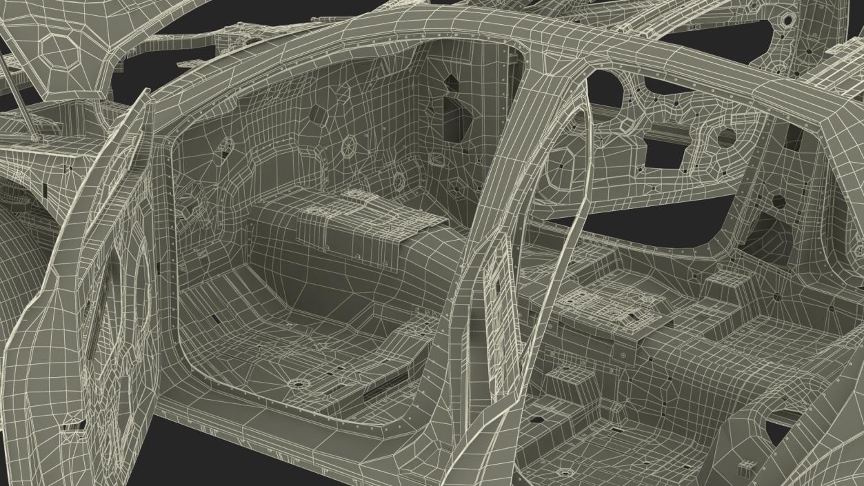 3D model Car Frame and Chassis with Wheels Rigged