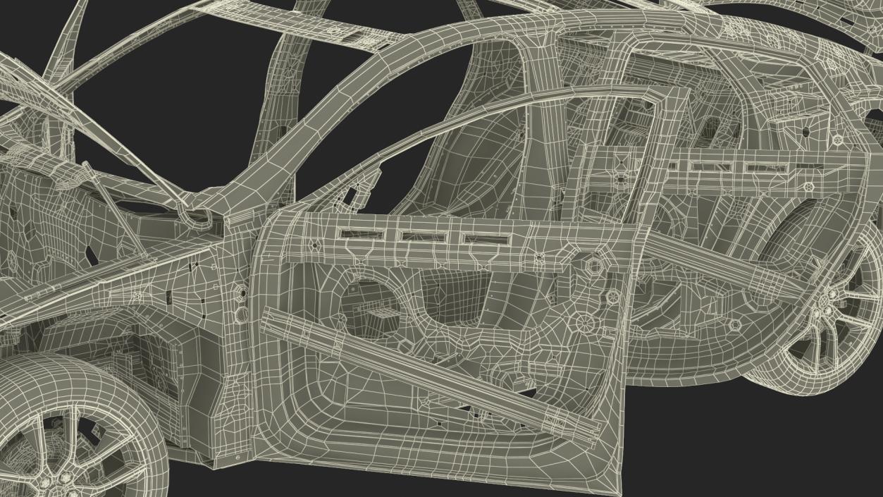 3D model Car Frame and Chassis with Wheels Rigged