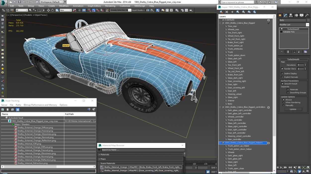 1965 Shelby Cobra Blue Rigged 3D model