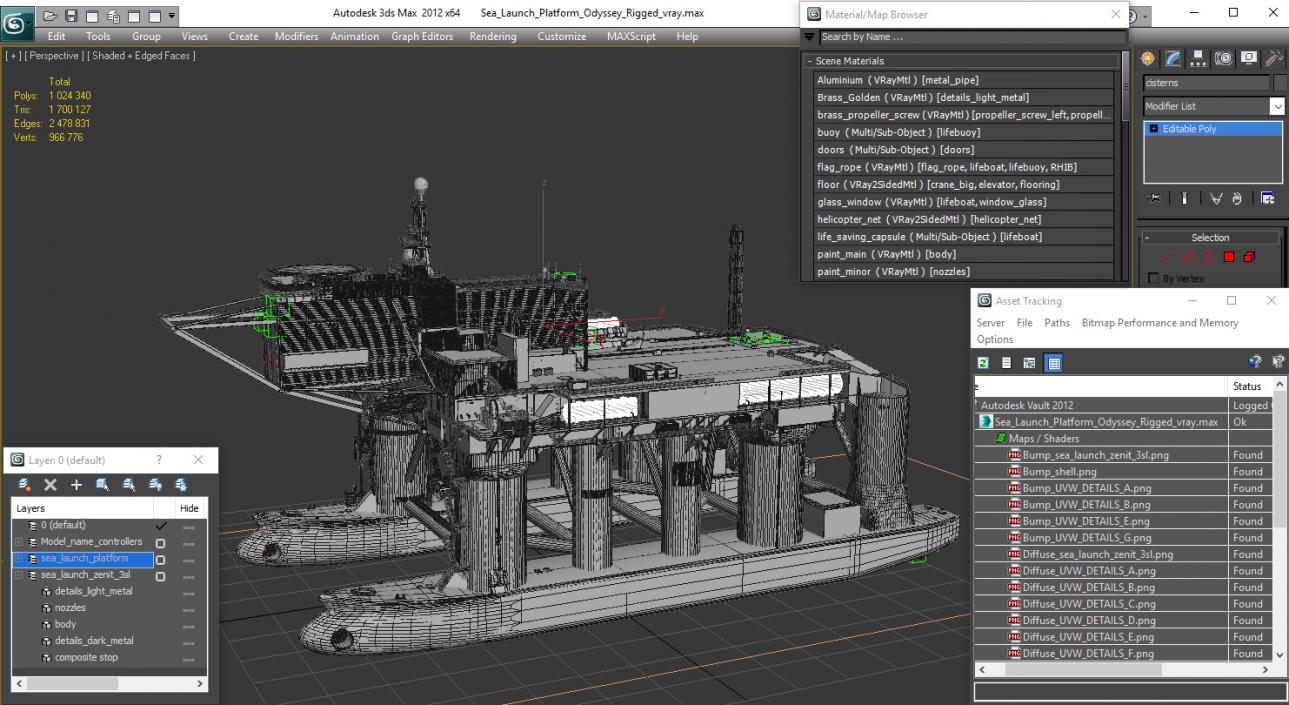 Sea Launch Platform Odyssey Rigged 3D model