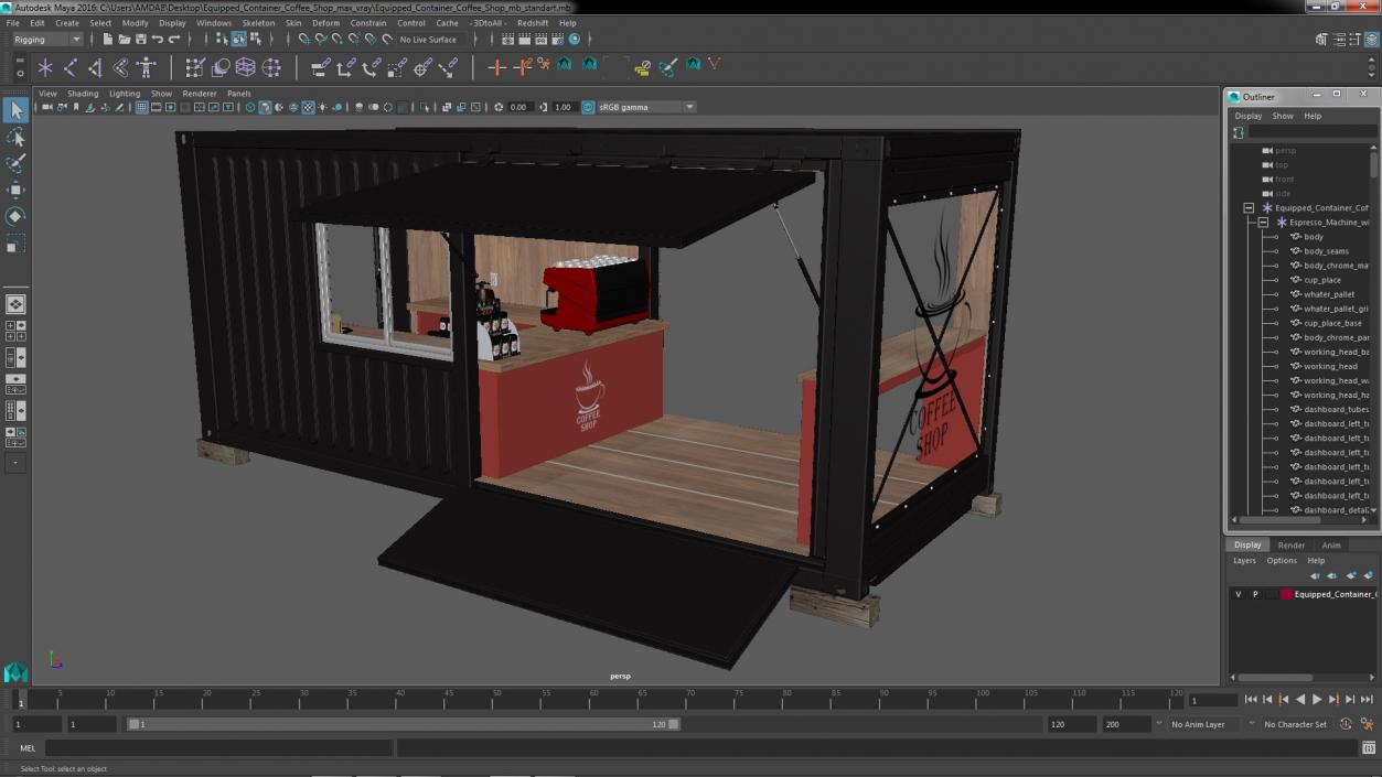 3D model Equipped Container Coffee Shop