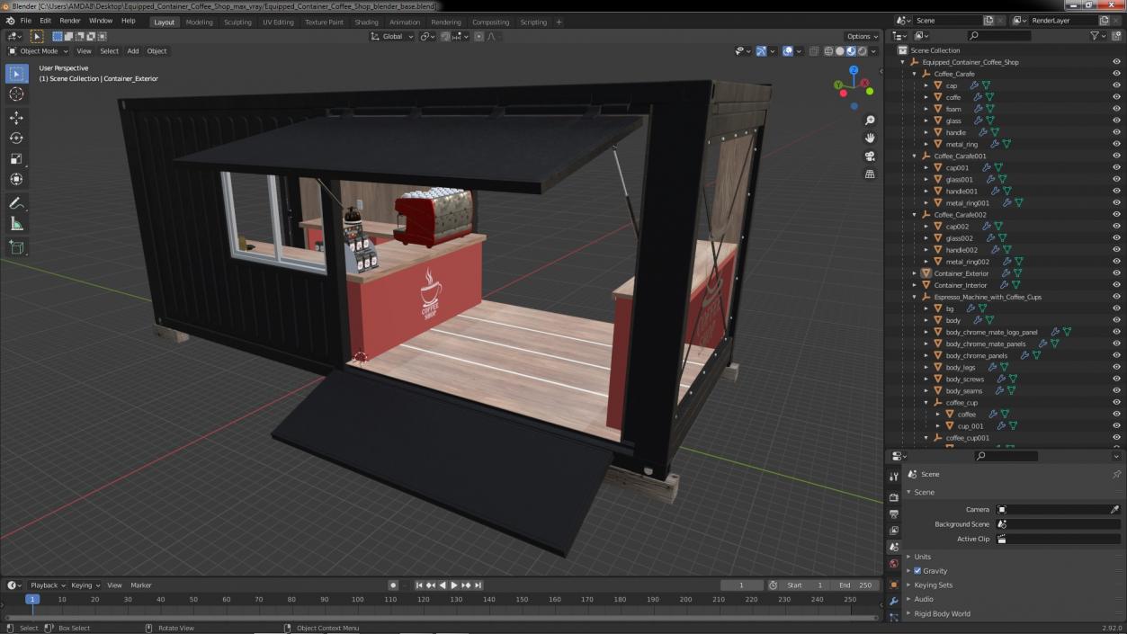 3D model Equipped Container Coffee Shop