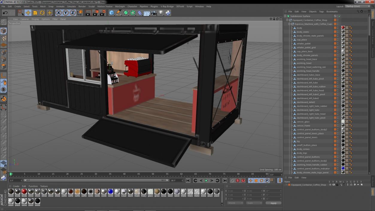 3D model Equipped Container Coffee Shop