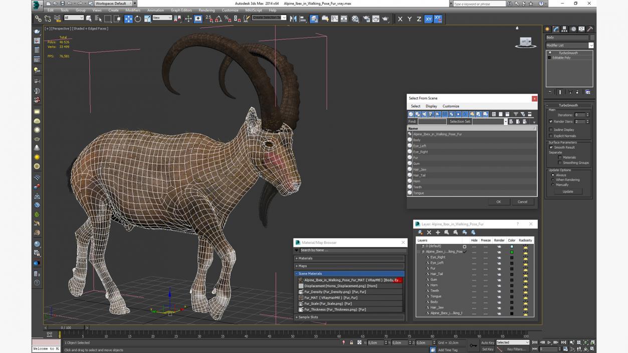 3D Alpine Ibex in Walking Pose Fur