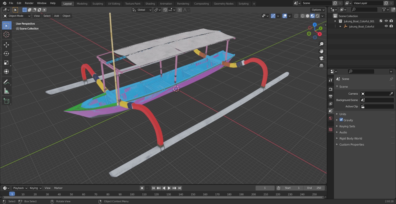 3D model Jukung Boat Colorful