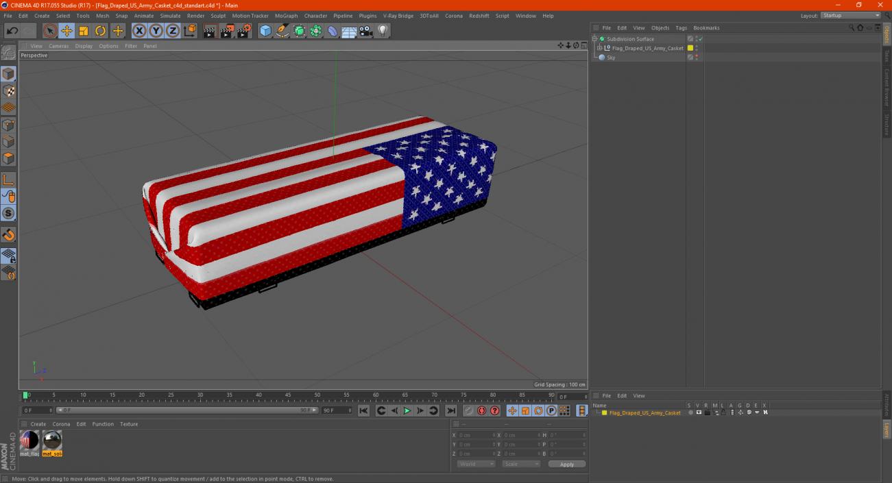 3D Flag Draped US Army Casket