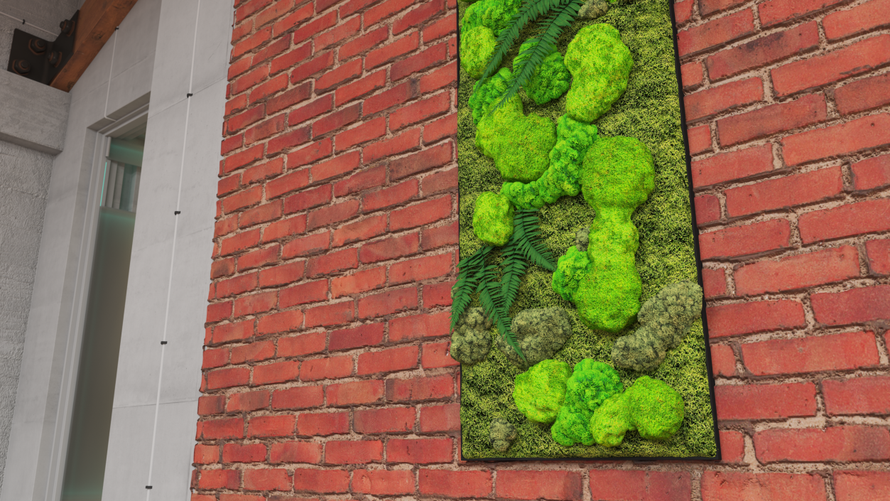 Green Moss Wall with Preserved Plants 3D