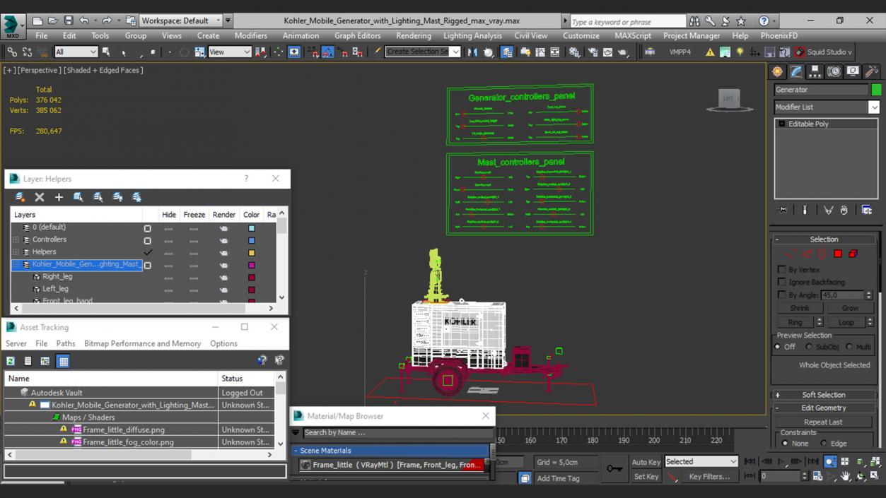 Kohler Mobile Generator with Lighting Mast Rigged 3D model