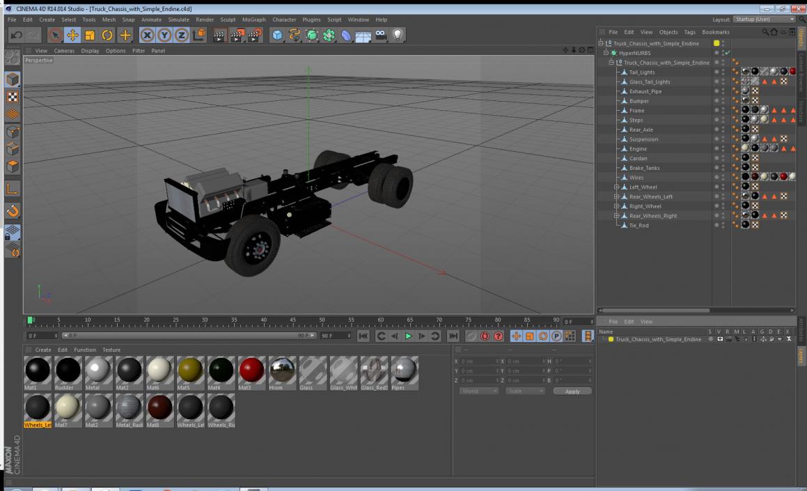 Truck Chassis with Simple Engine 3D