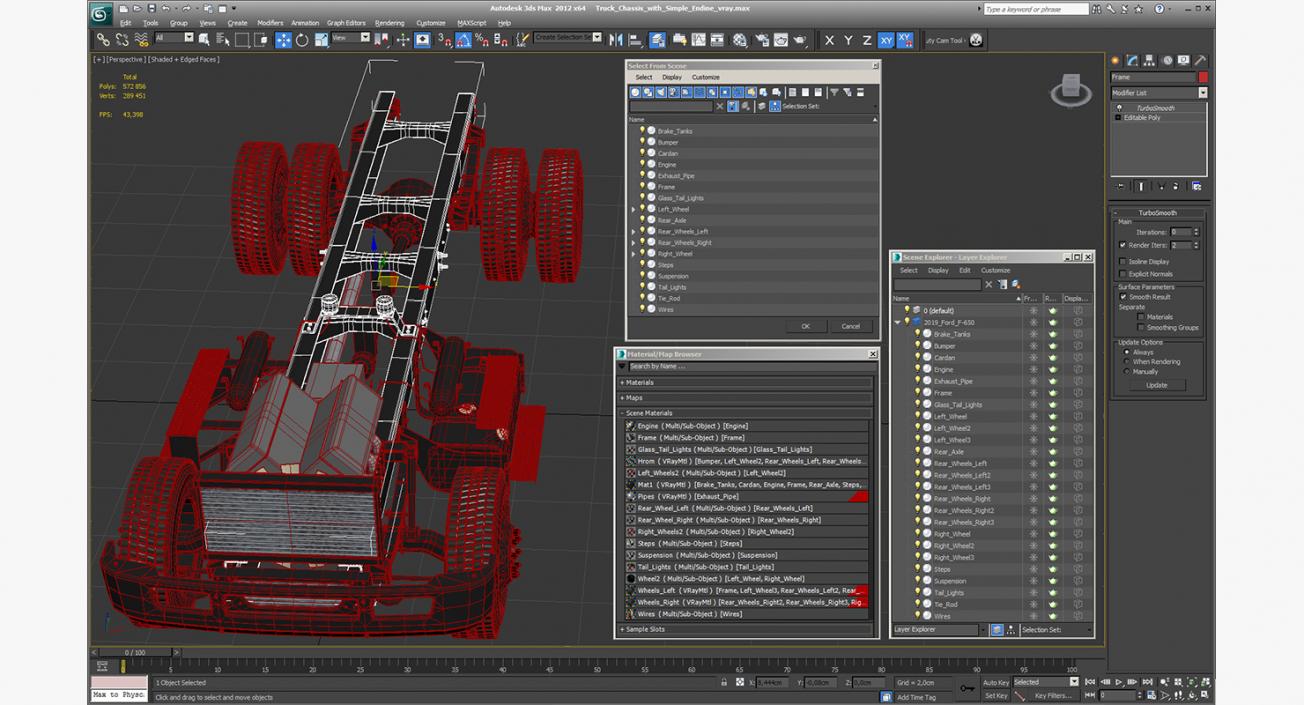 Truck Chassis with Simple Engine 3D