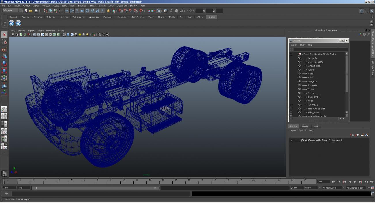 Truck Chassis with Simple Engine 3D