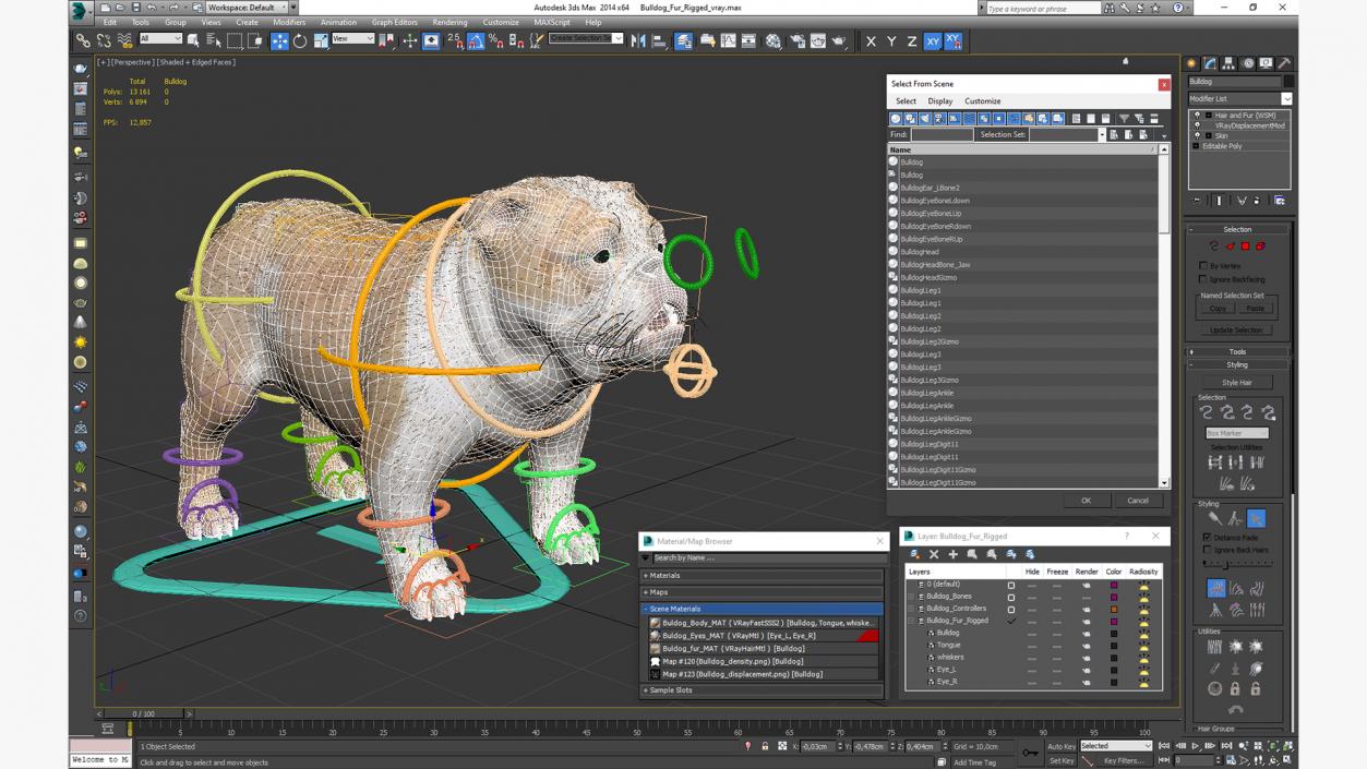 3D Bulldog Fur Rigged model