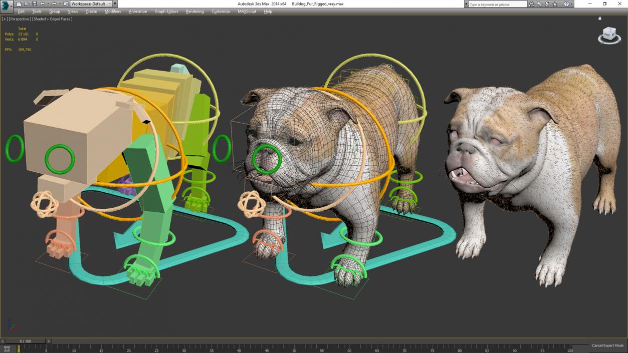 3D Bulldog Fur Rigged model