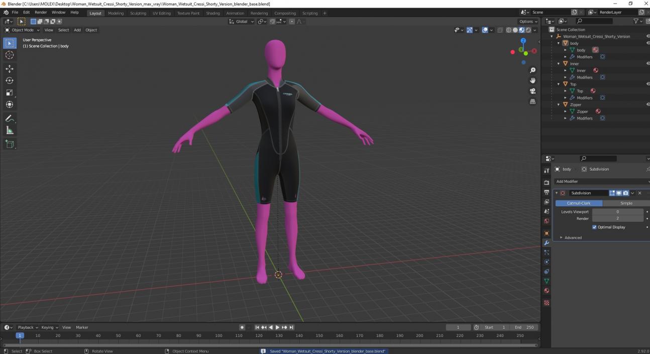 3D model Woman Wetsuit Cressi Shorty Version