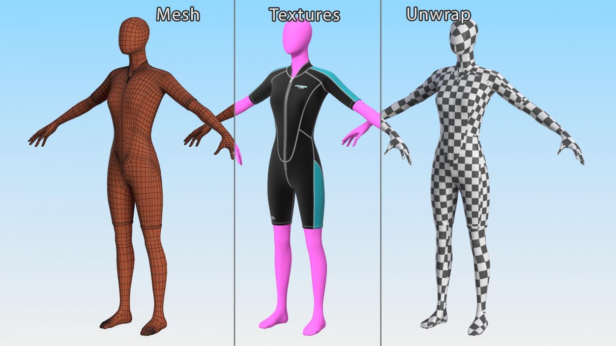 3D model Woman Wetsuit Cressi Shorty Version