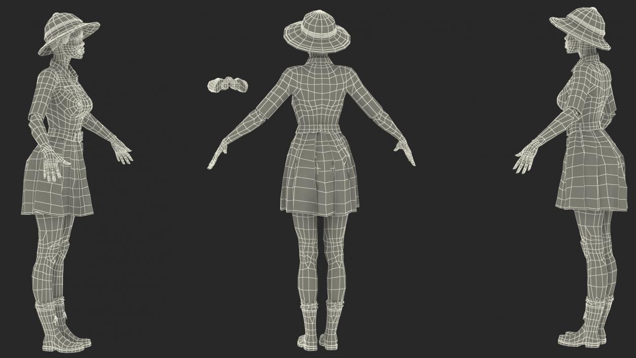 Dark Skin Black Woman Explorer Rigged 3D