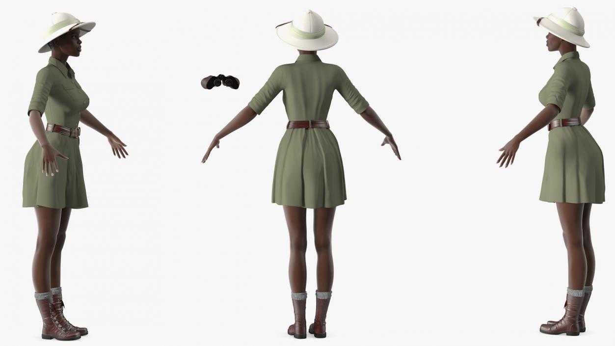 Dark Skin Black Woman Explorer Rigged 3D