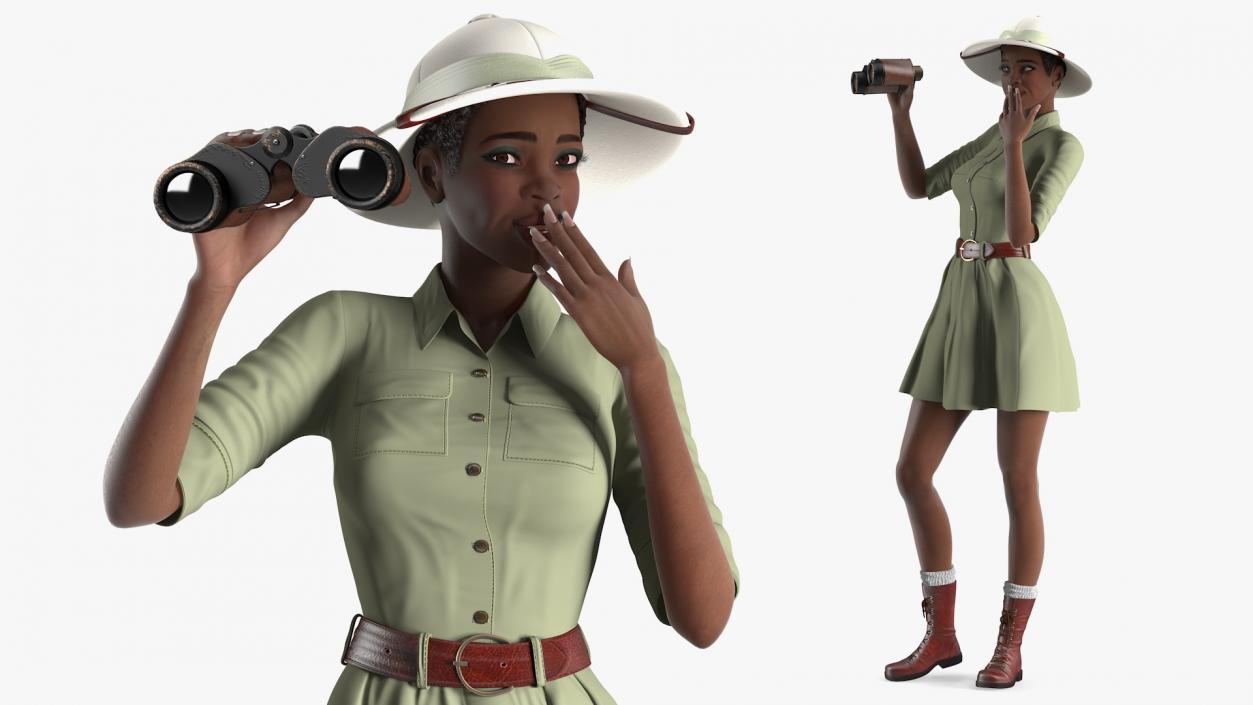 Dark Skin Black Woman Explorer Rigged 3D