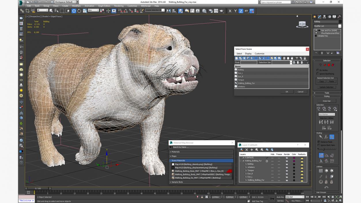 Walking Bulldog Fur 3D model