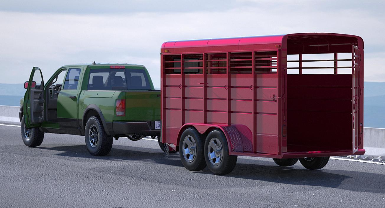 3D Pickup Truck with Horse Trailer