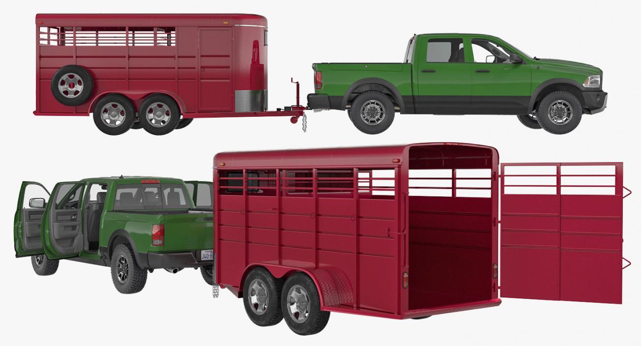 3D Pickup Truck with Horse Trailer