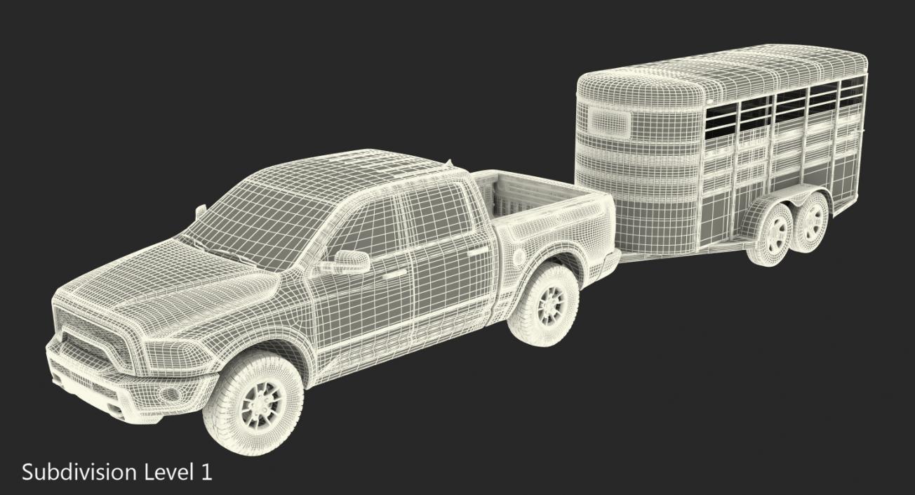 3D Pickup Truck with Horse Trailer