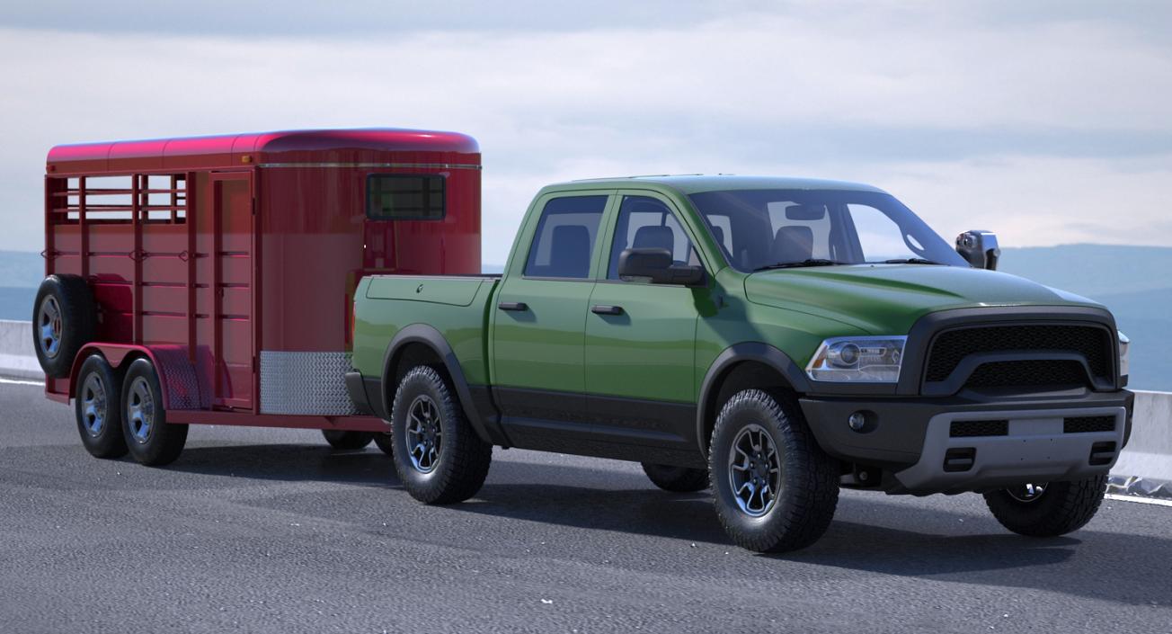 3D Pickup Truck with Horse Trailer