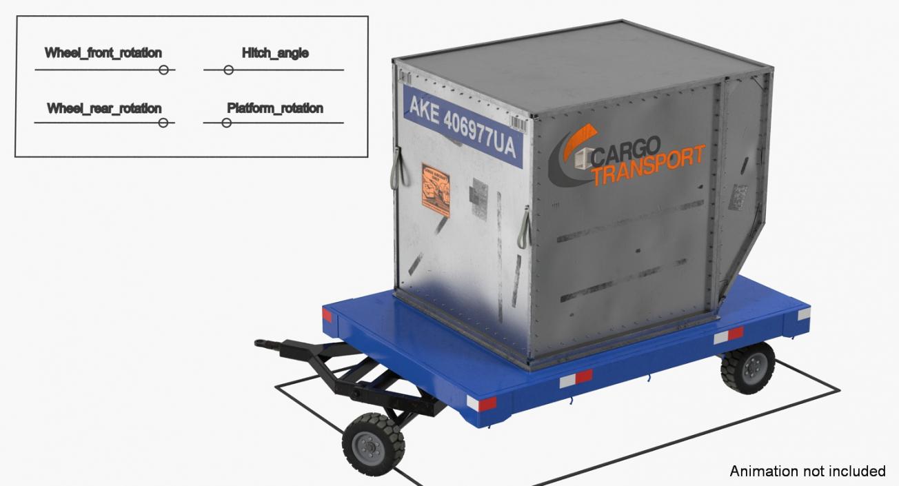 3D model Airport Baggage Trailer with Container Rigged