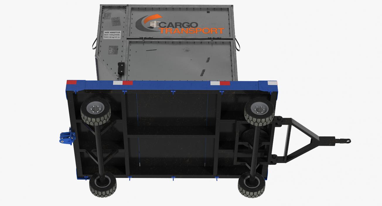 3D model Airport Baggage Trailer with Container Rigged