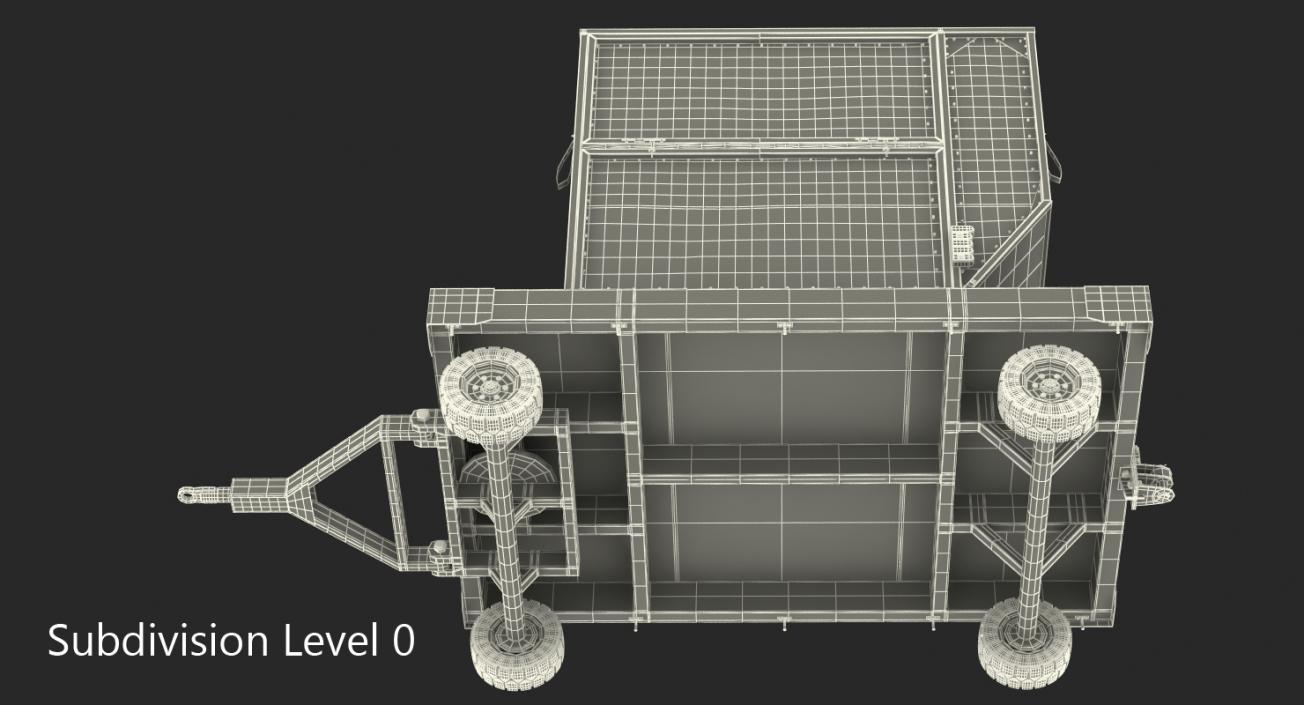 3D model Airport Baggage Trailer with Container Rigged