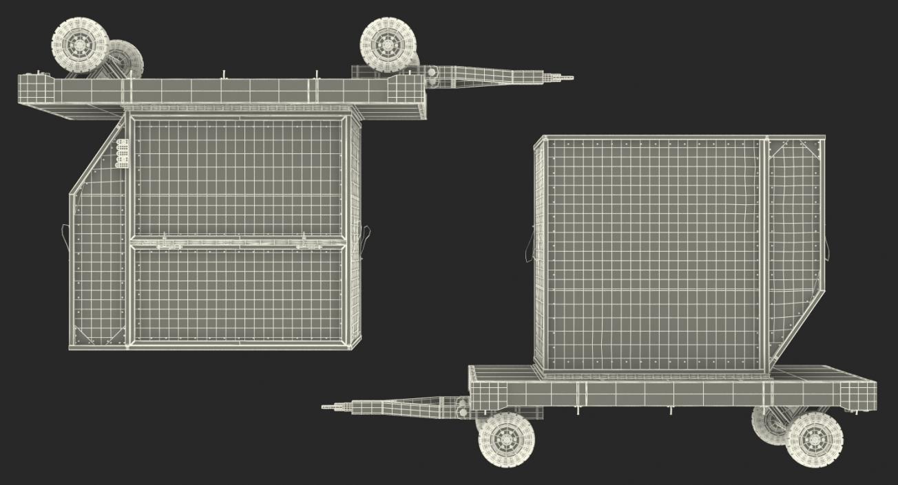 3D model Airport Baggage Trailer with Container Rigged