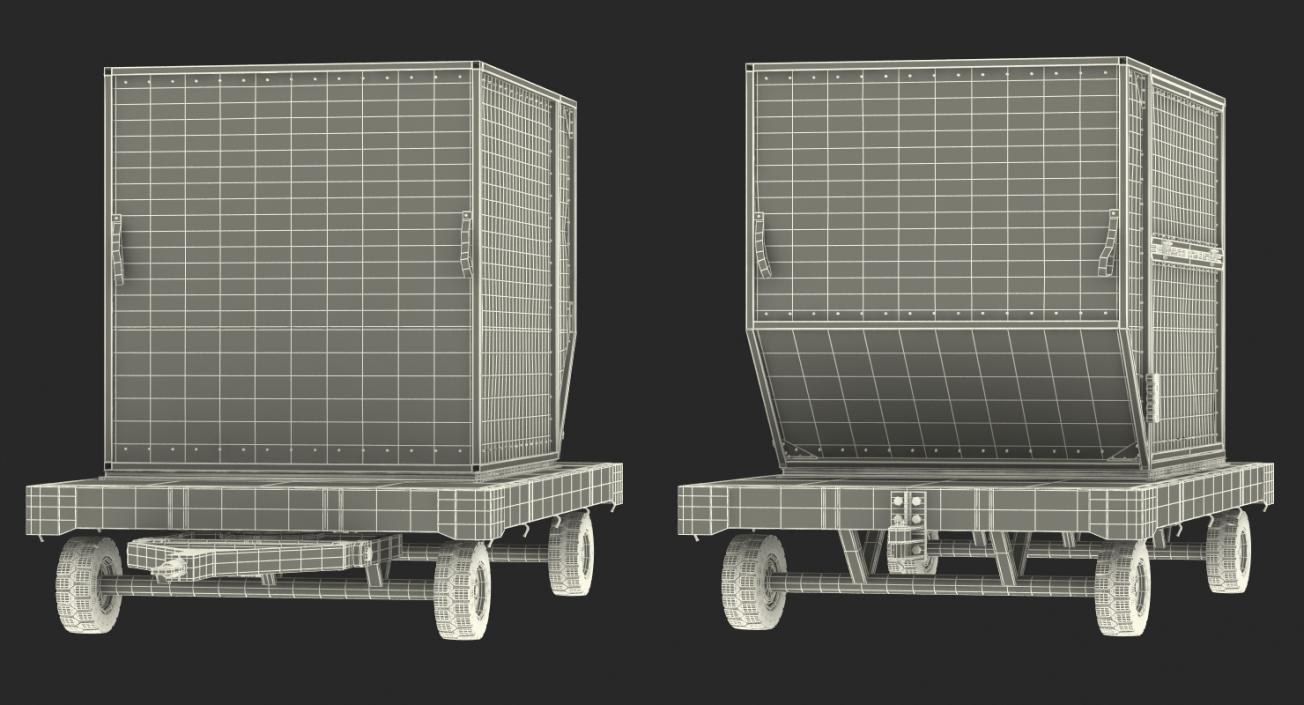 3D model Airport Baggage Trailer with Container Rigged