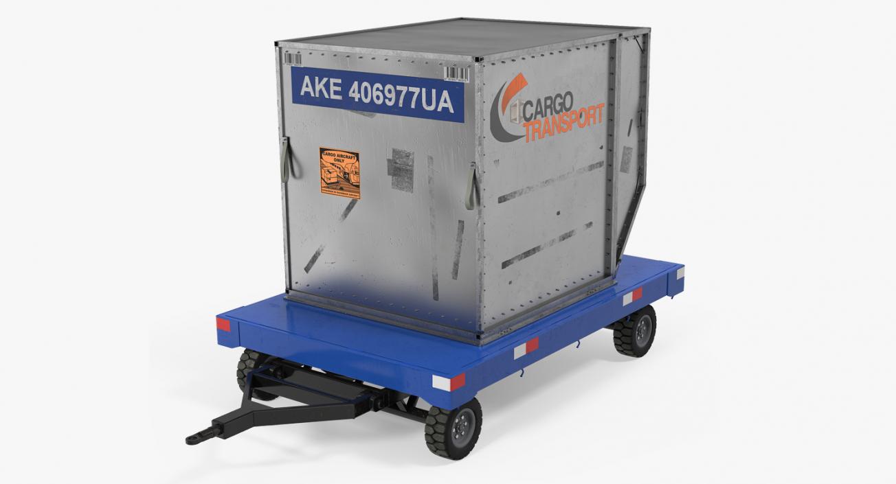 3D model Airport Baggage Trailer with Container Rigged